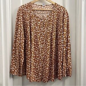 Old Navy Burnt Orange & White Button Down Floral Boho Peasant Blouse, XXL